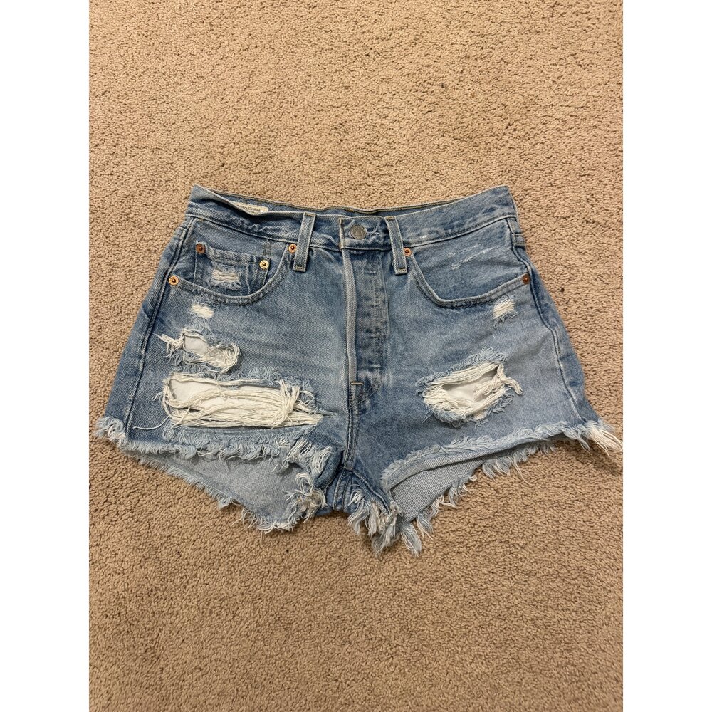 Levi's 501 Distressed Cut-Off Denim Shorts - Size 27 - Light Blue Wash